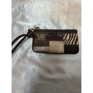 Vintage Coach Patchwork Wristlet Mini Purse Brown Multi Print
